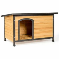 Gymax Wood Dog  House Extreme Weather Resistant Pet Log Cabin Medium / Large Natural Wood L