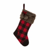 Glitzhome 21 Inch Length Fur Black/Red Buffalo Plaid Stocking
