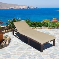 Patio Rattan Chaise Lounge Chair Recliner Outdoor w/ 6 Positions Cushion