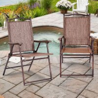 Set of 2 Folding Patio Furniture Sling Back Chairs Outdoors brown