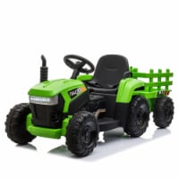 TOBBI 12V Kids Electric Battery-Powered Ride On Toy Tractor with Trailer, Green
