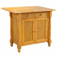 Sunset Trading Light Oak Extendable Kitchen Island with Drop Leaf Top | Drawers and Cabinet