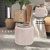 Boyd 3-in-1 Round Pouf-Ottoman-End Table Ivory