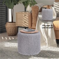 Boyd 3-in-1 Round Pouf-Ottoman-End Table Light Grey