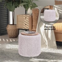 Boyd 3-in-1 Round Pouf-Ottoman-End Table White