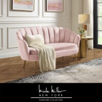 Dallin Loveseat Upholstered Channel Tufted Scalloped Edges Tapered Polished Gold Legs 1 unit Jay C Food Stores