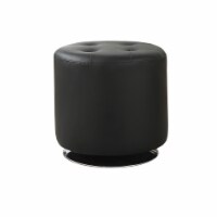 Round Leatherette Upholstered Ottoman, Black