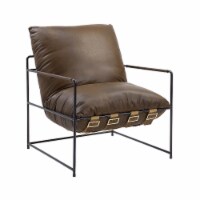 Top Grain Leather Upholstered Accent Chair with Metal Frame in Saturn Finish