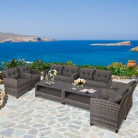 8PCS Rattan Patio Conversation Set Cushioned Outdoor Furniture Set