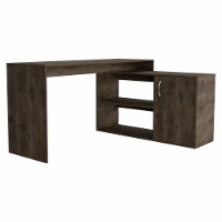 Countertop Desk, 2 Internal Shelves, 1 Door Cabinet, 2 Open Shelves, Dark Brown