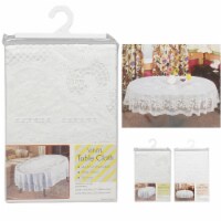 Vinyl White Oval Tablecloth 54 X 72 Design Table Cover Party Easy Wipe Clean
