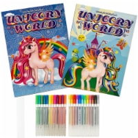 26Pc Activity Coloring Books Set Unicorn Glitter Gel Color Pens Kids Drawing Kit