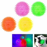 4 PC LED Spike Dog Balls Squeaky Light-up Pet Toys Fetch Chew Puppy Teething Toy