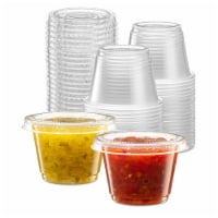 32 Ct Mini Cups with Lids 2.5oz Plastic Ramekin Sauce Jello Shot Glasses Portion