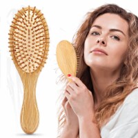 1 Wood Natural Bamboo Wooden Paddle Brush Oval Hair Care Spa Massage Anti-static