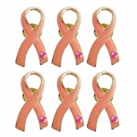 6 Breast Cancer Awareness Pink Ribbon Label Pin 18kt Gold Crystal Brooch Women