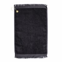 Premium Fringed Velour Golf Towel with Corner Hook &Grommet Placement-Black