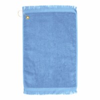 Premium Fringed Velour Golf Towel with Corner Hook &Grommet Placement-Light Blue