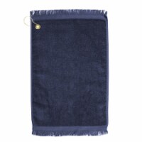 Premium Fringed Velour Golf Towel with Corner Hook &Grommet Placement-Navy