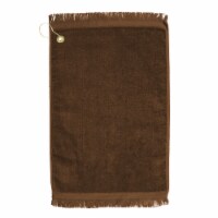 Premium Fringed Velour Golf Towel with Corner Hook &Grommet Placement-Brown
