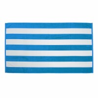 TowelSoft Premium Cabana Stripe 100% Cotton Terry Velour Beach Towel 35 inch x 60 inch-Aqua Perspective: Main