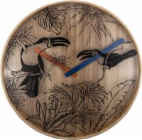 Tropical Birds 15.75 Wooden Wall Clock, Colorful Hands, Designed by Jette Scheib