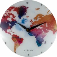 Colorful World 16.9 Glass Wall Clock, World Map Design, Adventurous Travelers, Multicolor