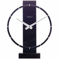 Carl Small Wooden Table Clock, 14 x 7.5 , Black Stainless Steel Ring, White Stripe Index