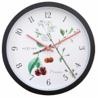 Prunus 12 Weatherproof Wall Clock, Black Case, Vintage Watercolor Illustration, Pink Hands