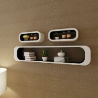 3 White-Black MDF Floating Wall Display Shelf Cubes Book/DVD Storage