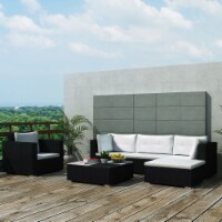 vidaXL 6 Piece Patio Lounge Set with Cushions Poly Rattan Black