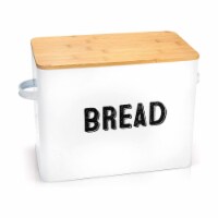 Granrosi 10  Tall Metal Bread Box Storage Container w/Bamboo Wooden Lid, White