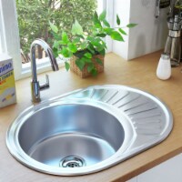 vidaXL Kitchen Sink, Drop-in Sink, Single Bowl, Ø22.4 Inches Stainless Steel Perspective: Main
