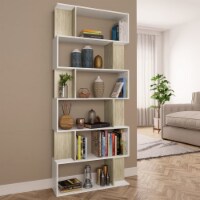 vidaXL Book Cabinet/Room Divider White and Sonoma Oak 31.5 x9.4 x75.6 Engineered Wood