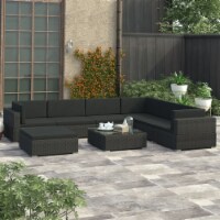 vidaXL 8 Piece Patio Lounge Set with Cushions Poly Rattan Black