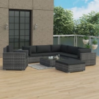 vidaXL 8 Piece Patio Lounge Set with Cushions Poly Rattan Gray