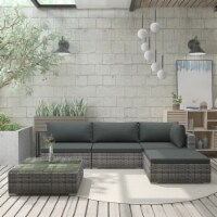 vidaXL 5 Piece Patio Lounge Set with Cushions Poly Rattan Gray