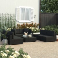 vidaXL 7 Piece Patio Lounge Set with Cushions Poly Rattan Black