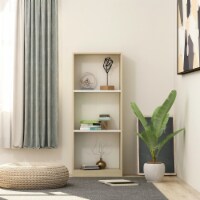 vidaXL 3-Tier Book Cabinet White and Sonoma Oak 15.7 x9.4 x42.5 Engineered Wood