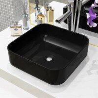 vidaXL Basin Ceramic Square Black 15 x15 x5.3