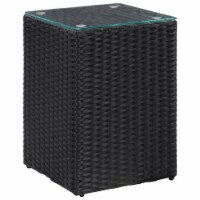 vidaXL Side Table with Glass Top Black 13.8 x13.8 x20.5 Poly Rattan