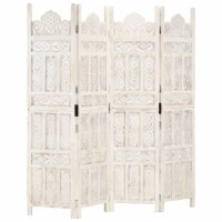 vidaXL Hand carved 4-Panel Room Divider White 63 x65 Solid Mango Wood