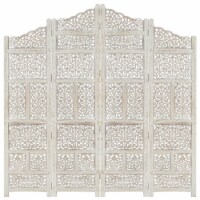 vidaXL Hand carved 4-Panel Room Divider White 63 x65 Solid Mango Wood