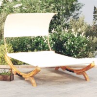 vidaXL Patio Lounge Bed with Canopy 65 x79.9 x49.6 Solid Bent Wood Cream