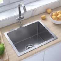 vidaXL 17.3-inch Kitchen Sink with Strainer Top-Mount Sink Single Bowl Silver Perspective: Main