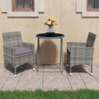 vidaXL 3 Piece Patio Bistro Set Poly Rattan and Tempered Glass Gray