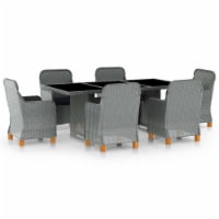 vidaXL 7 Piece Patio Dining Set with Cushions Poly Rattan Light Gray