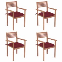 vidaXL Patio Chairs 4 pcs with Wine Red Cushions Solid Teak Wood
