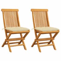 vidaXL Patio Chairs with Cream White Cushions 2 pcs Solid Teak Wood
