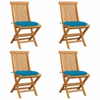 vidaXL Patio Chairs with Light Blue Cushions 4 pcs Solid Teak Wood